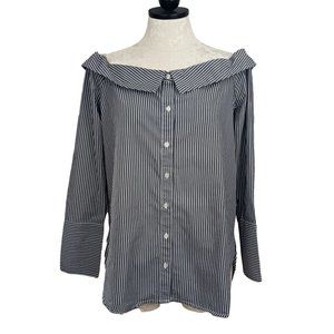 Marled Reunited Clothing Off Shoulder Button Down Pin Striped Blouse Large
